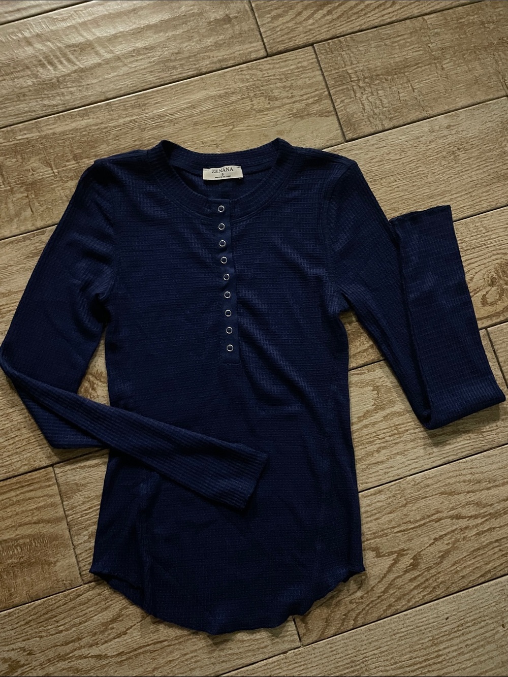 Zenana Outfitters Navy Long Sleeve Henley Top